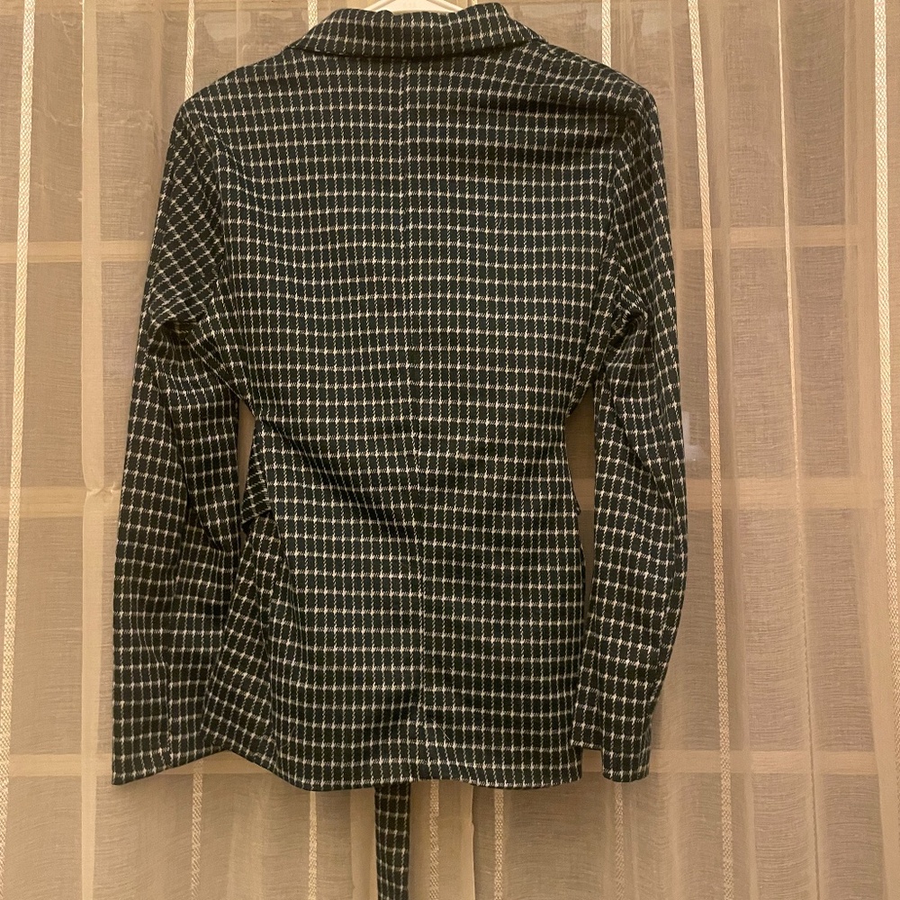 Dark green/blue geometric suit jacket with belt - Picture 2 of 3